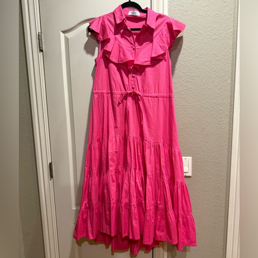 Kleid Fuchsia Ruffle Button-down Poplin Midi Dress